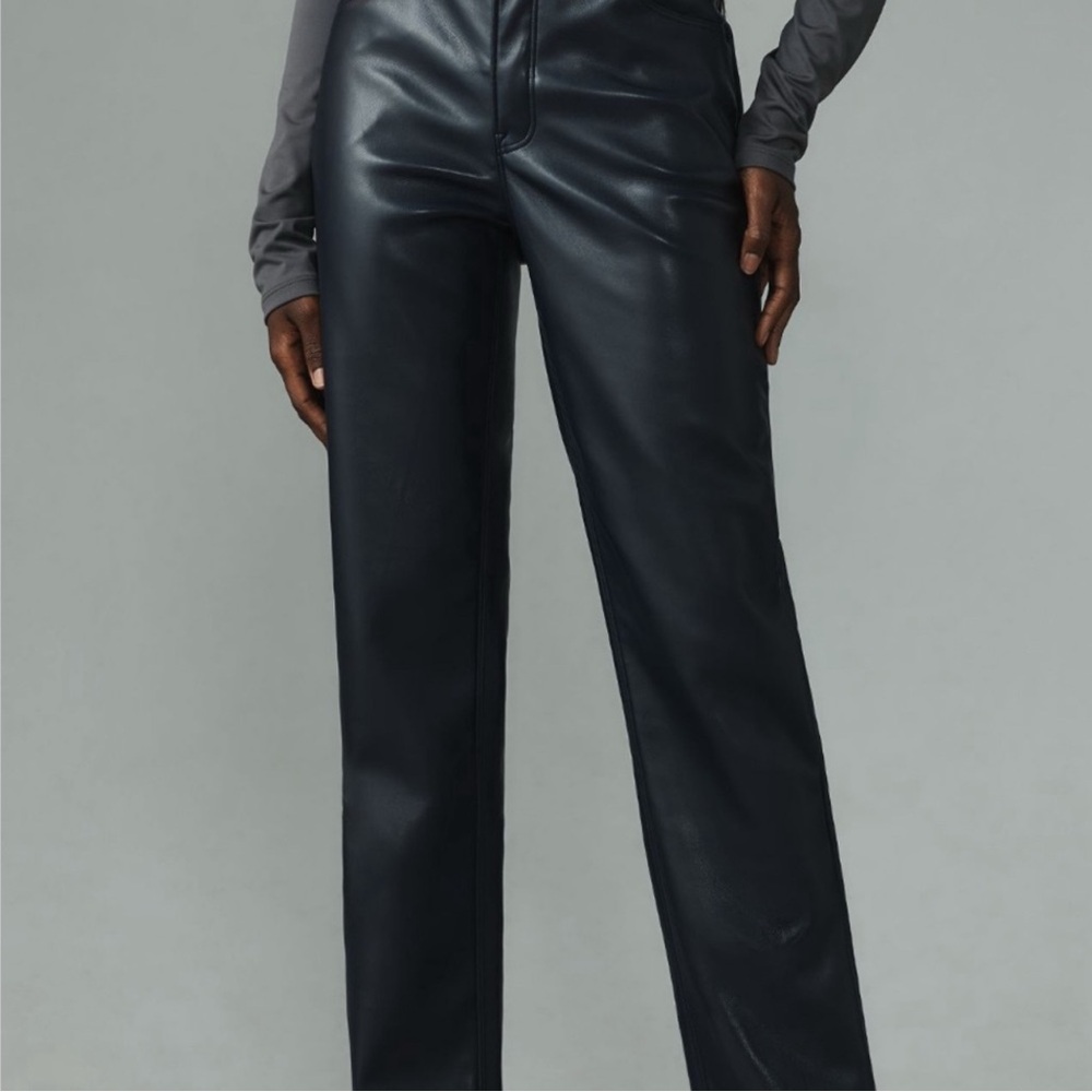 Good American Good Icon Faux Leather Straight Pants Ink Blue Size 18